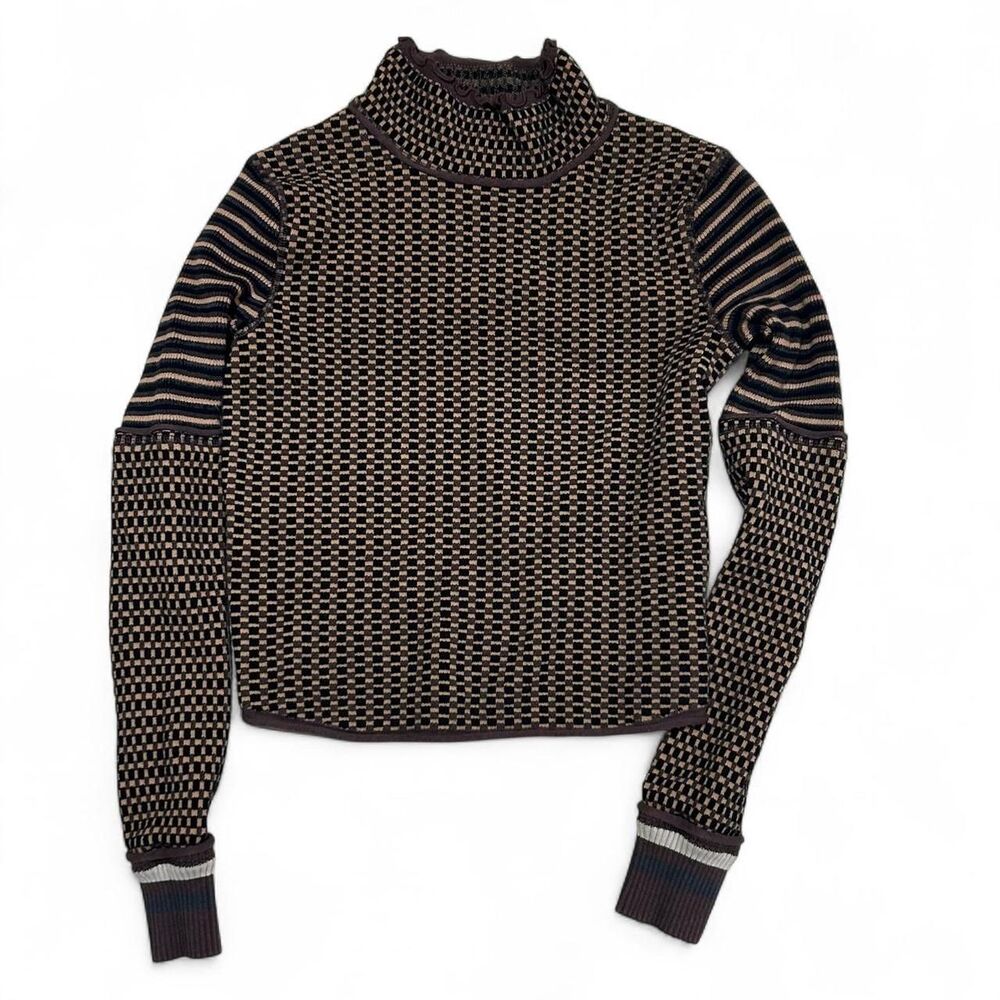 We The Free Mixed Print Mock Neck Sweater